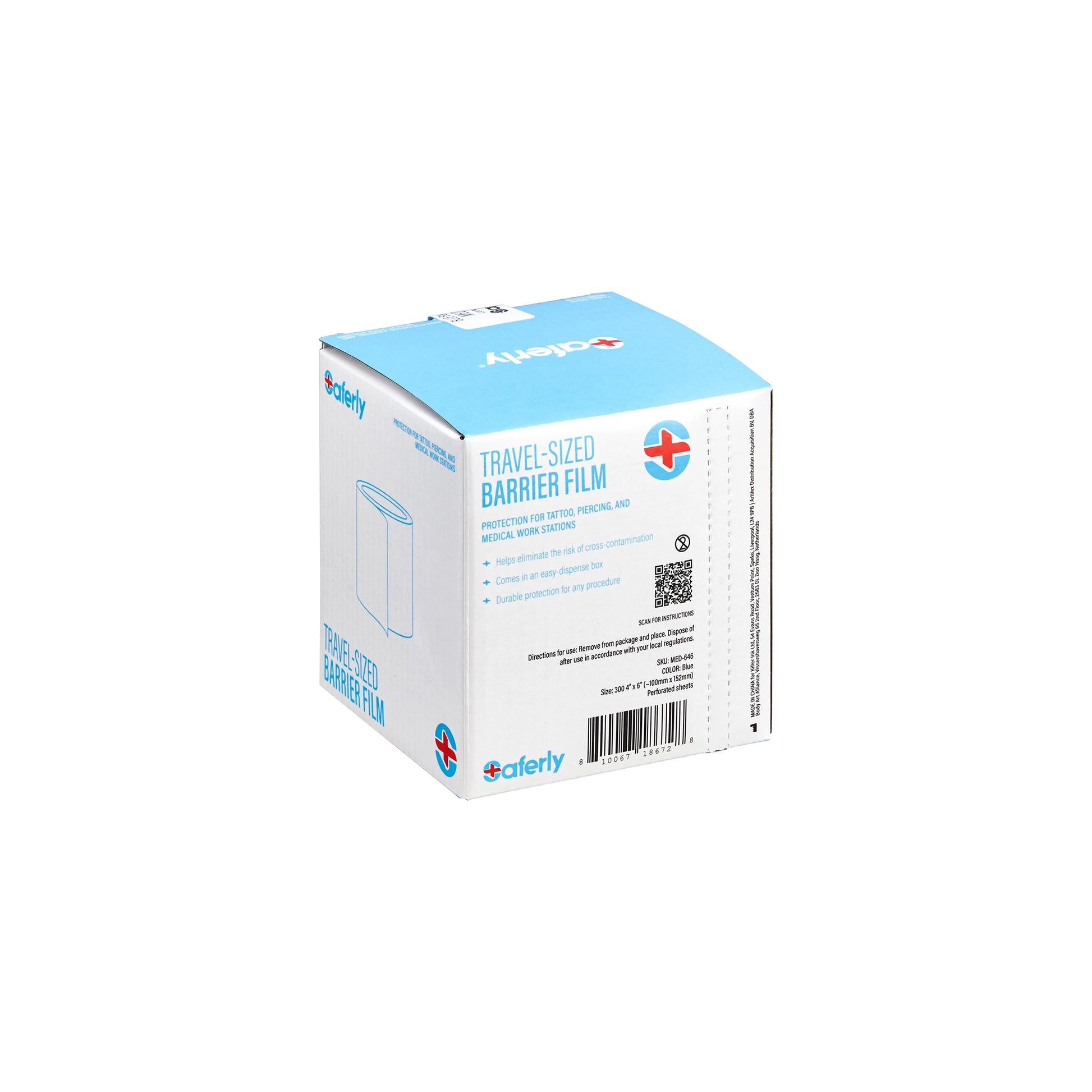 Saferly Blue Travel-Sized Barrier Film — 4” x 6” Sheets — Roll of 300 Sheets
