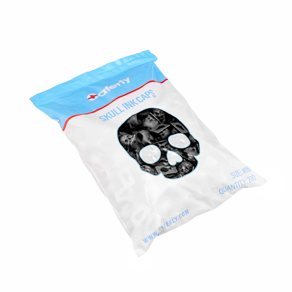 Saferly Skull Silicone Ink Caps —Size #16 (Large) — Bag of 200  — Pick Color - Ultimate Beauty