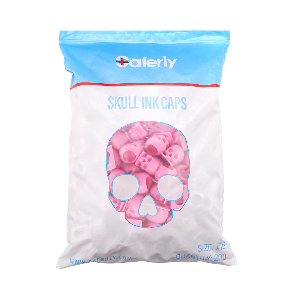 Saferly Skull Silicone Ink Caps —Size #16 (Large) — Bag of 200  — Pick Color - Ultimate Beauty