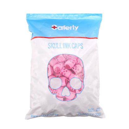 Saferly Skull Silicone Ink Caps —Size #16 (Large) — Bag of 200  — Pick Color - Ultimate Beauty