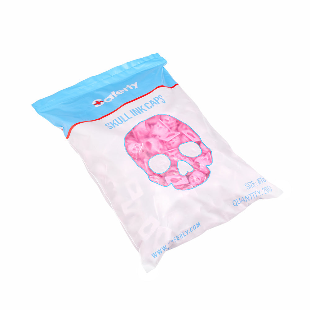 Saferly Skull Silicone Ink Caps —Size #16 (Large) — Bag of 200  — Pick Color - Ultimate Beauty