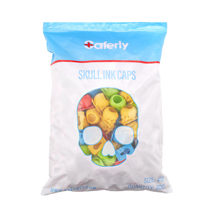 Saferly Skull Silicone Ink Caps —Size #16 (Large) — Bag of 200  — Pick Color - Ultimate Beauty