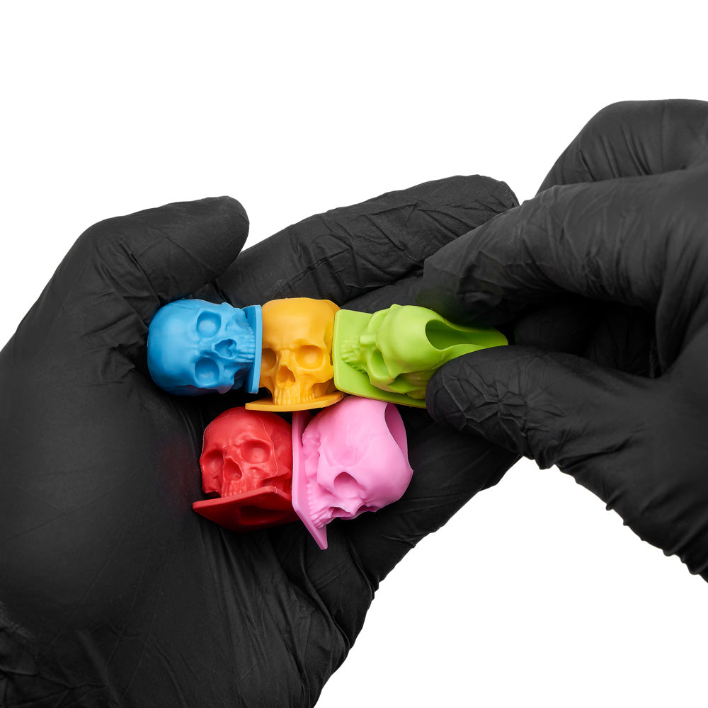 Saferly Skull Silicone Ink Caps —Size #16 (Large) — Bag of 200  — Pick Color - Ultimate Beauty