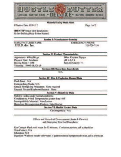Hustle Butter Deluxe MSDS Page 1