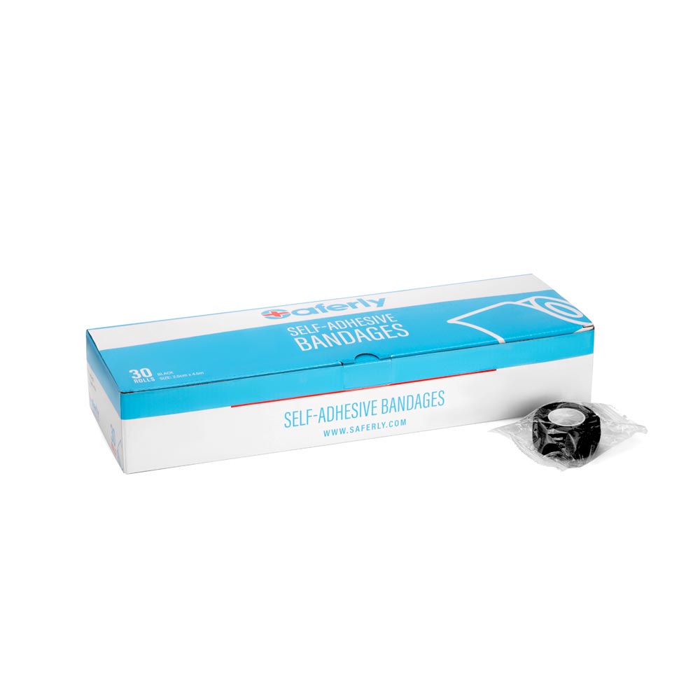 Saferly 1” Medical Cohesive Wrap — Black — Box of 30 - Ultimate Beauty