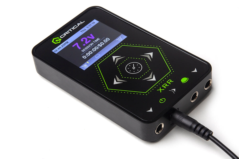 Critical Tattoo® XRR Combo Kit — Critical XRR Power Supply and CXP19 Wireless Foot Pedal (PSU alternate angle)