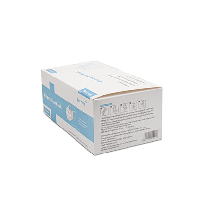 Back view of 50 count box of Blue Disposable Face Masks