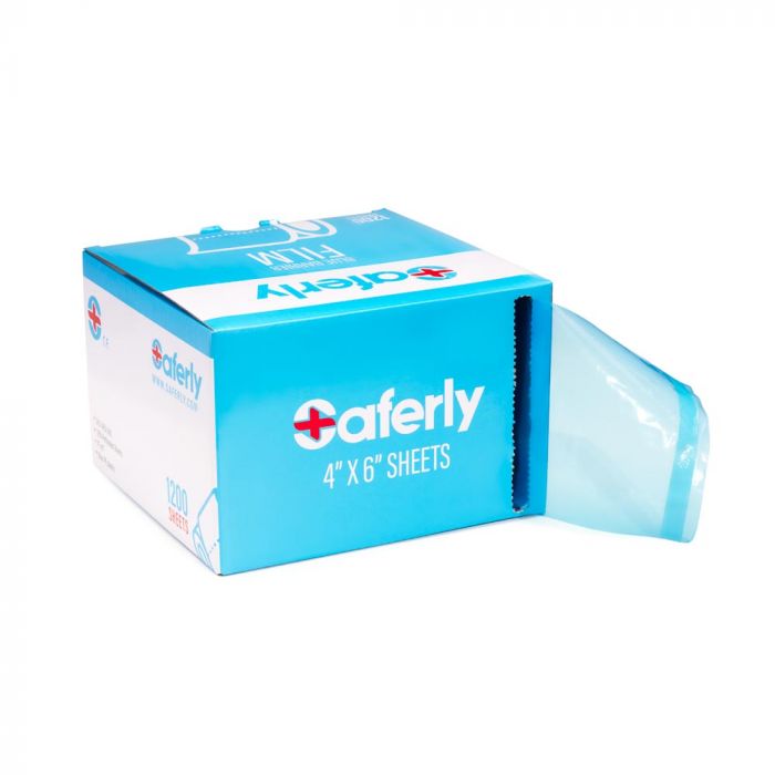 Saferly Blue Barrier Film + Dispenser Box — 4” x 6” Sheets — Price Per Roll - Ultimate Beauty